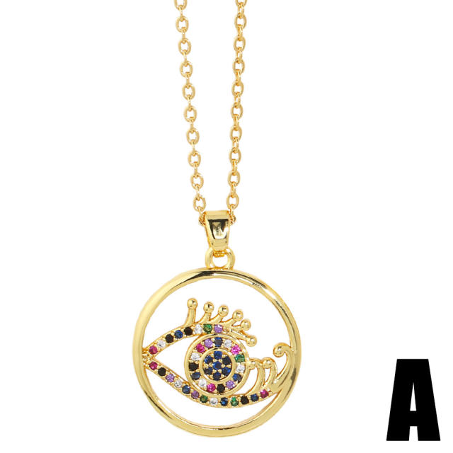 Personality rainbow cubic zircon evil eye pendant necklace