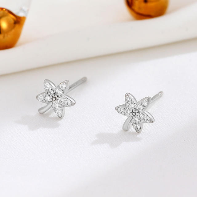 925 sterling silver diamond leaf studs earrings