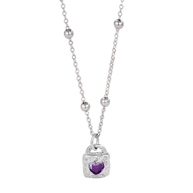 925 sterling silver heart cubic zircon padlock pendant necklace