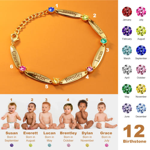 Personality engrave name birthstone custom bracelet