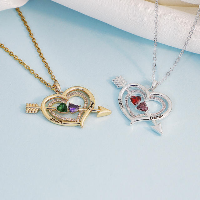 Personality birthstone heart pendant custom necklace