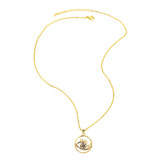 Personality rainbow cubic zircon evil eye pendant necklace