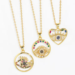 Personality rainbow cubic zircon evil eye pendant necklace
