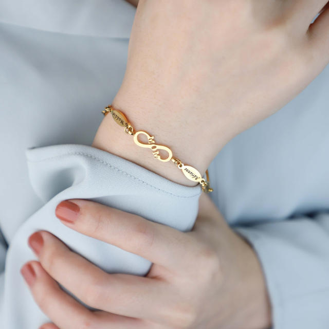 Unique infinity symbol engrave name custom bracelet
