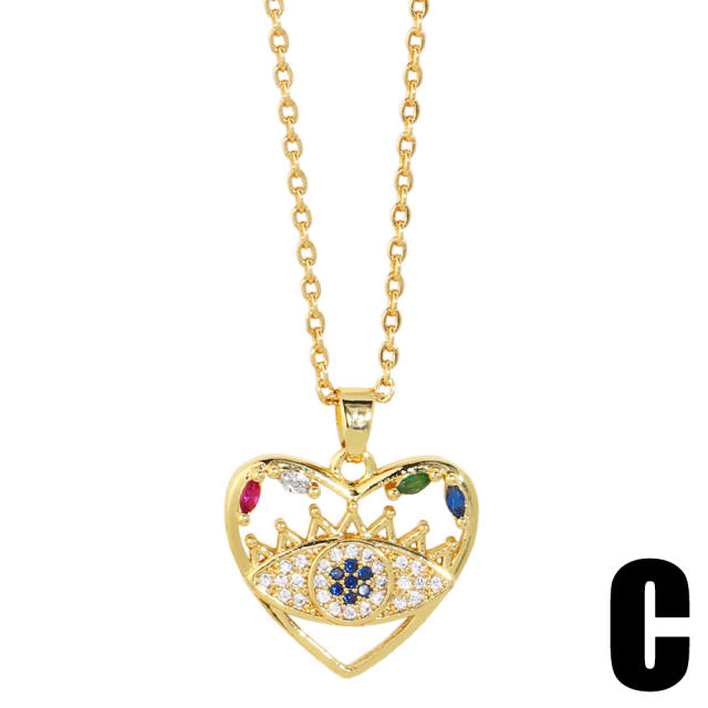 Personality rainbow cubic zircon evil eye pendant necklace