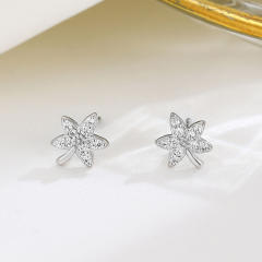 925 sterling silver diamond leaf studs earrings