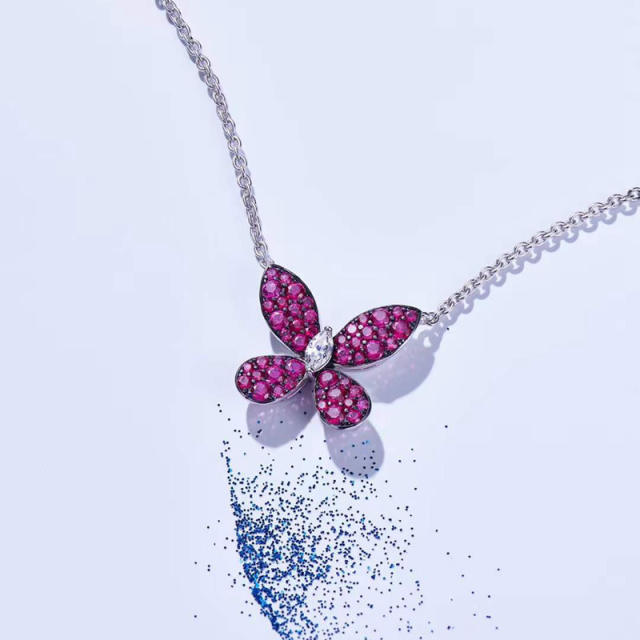 Spring design color diamond butterfly dainty necklace