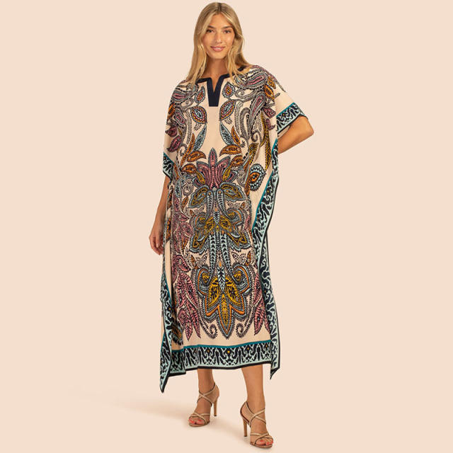 Occident fashion color printing loose swimsuit cover up