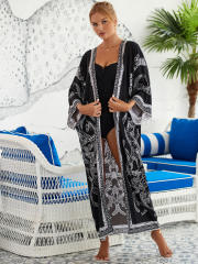 Occident fashion sexy color printing cardigan swimsuit cover up