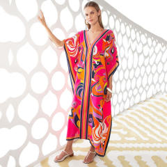 Occident fashion color printing loose swimsuit cover up