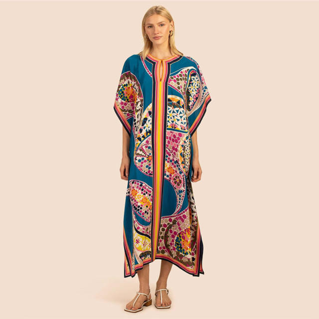 Occident fashion color printing loose swimsuit cover up