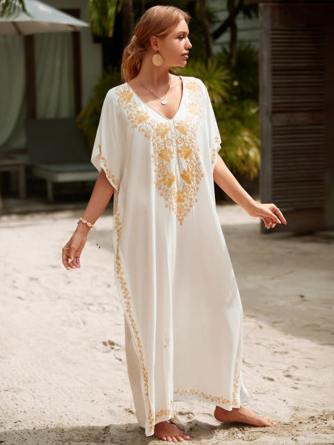 Gold color printing loose swimsuit cover up