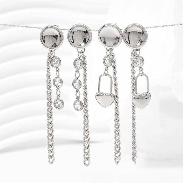Occident fashion stainless steel chain tassel earrings