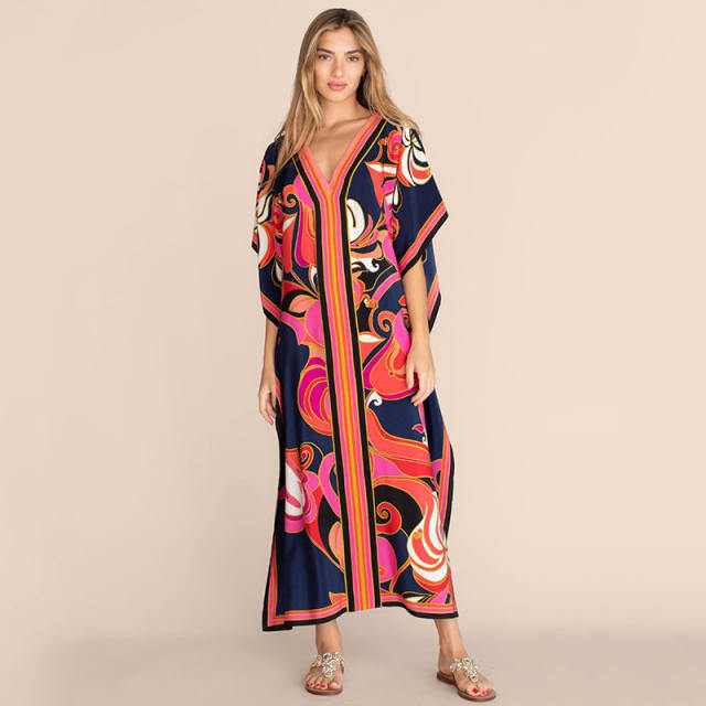 Occident fashion color printing loose swimsuit cover up