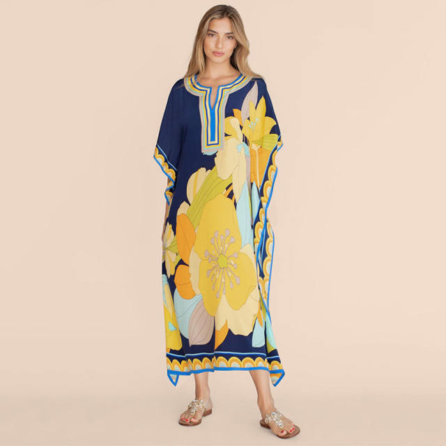 Occident fashion color printing loose swimsuit cover up