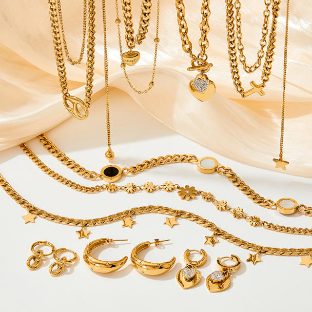 Occident fashion popular stainless steel necklace earrings bangle