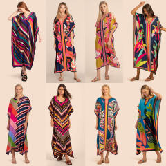 Occident fashion color printing loose swimsuit cover up
