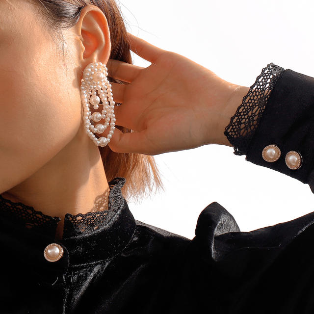 Vintage faux pearl beads braid earrings