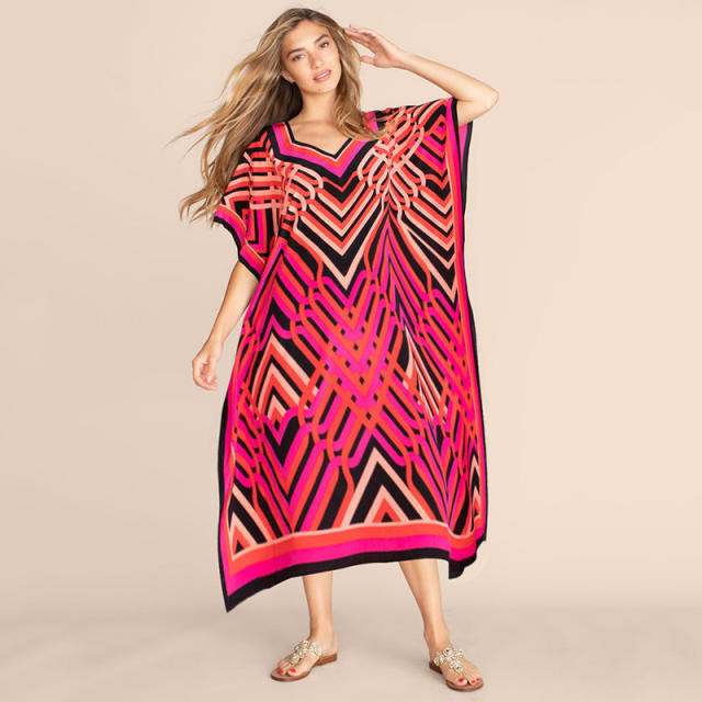 Occident fashion color printing loose swimsuit cover up