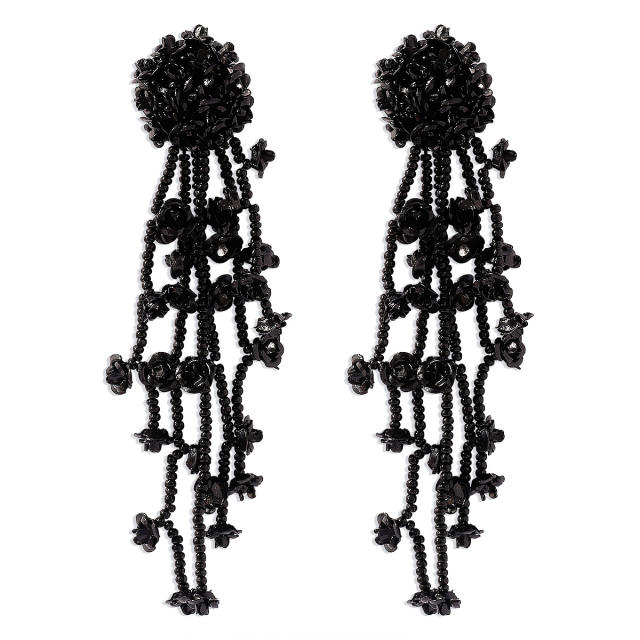 Boho color seed beads tassel flower earrings