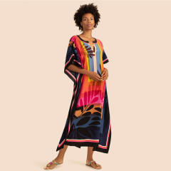 Occident fashion color printing loose swimsuit cover up