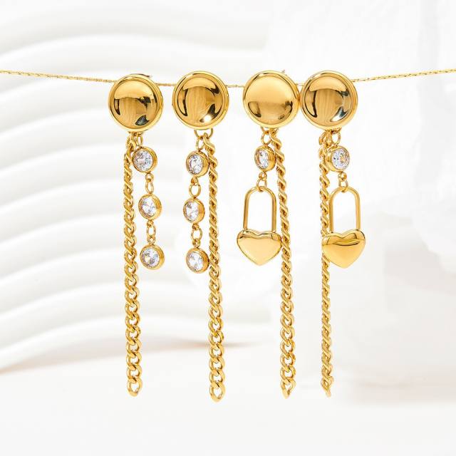 Occident fashion stainless steel chain tassel earrings