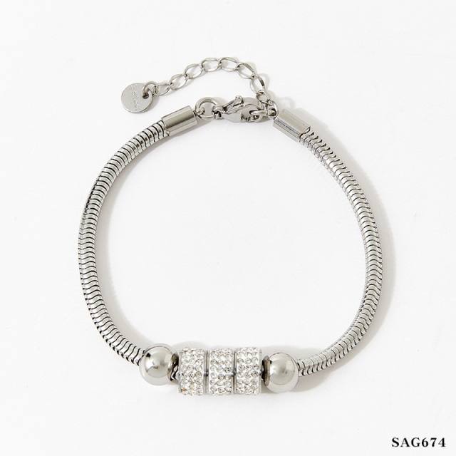 Occident fashion snake chain diamond ball stainless steel bracelet