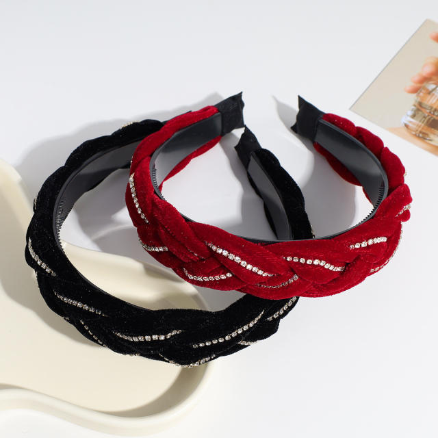 Rhinestone velvet braid padded headband