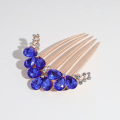 Blue color glass crystal statement hair combs