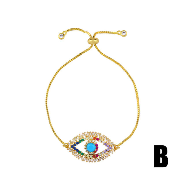 Rainbow cubic zircon evil eye real gold plated bracelet