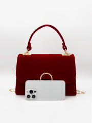 Luxury red color velvet evening bag