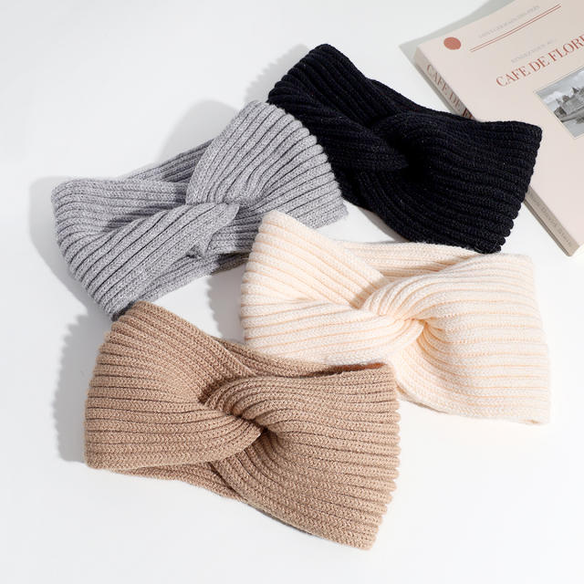 Plain color knitted turban headband