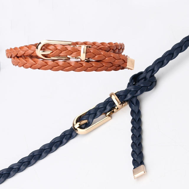 Korean fashion summer candy color braid skinny knot belt