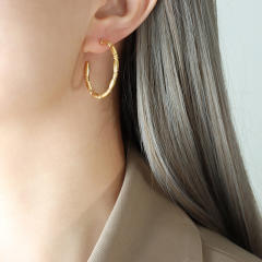 Personality bamboo stainless steel open hoop earrings