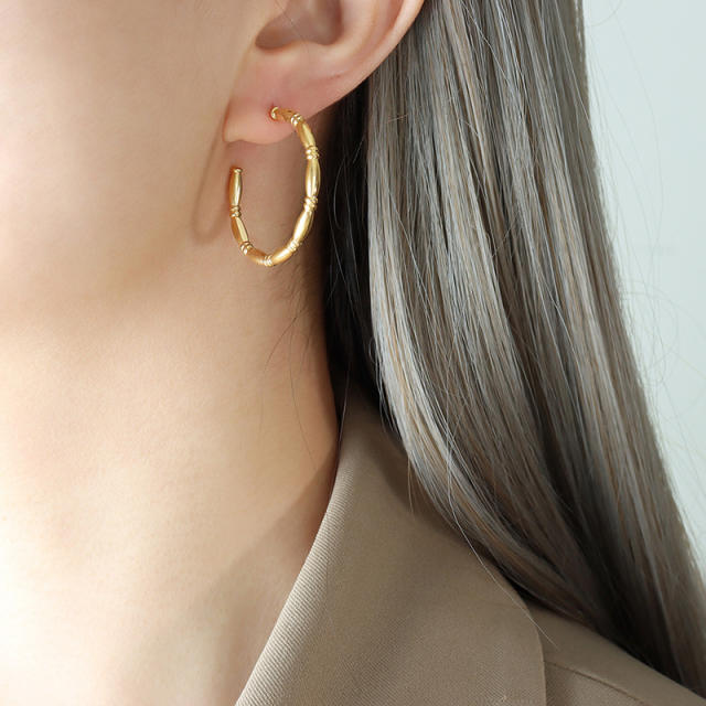 Personality bamboo stainless steel open hoop earrings