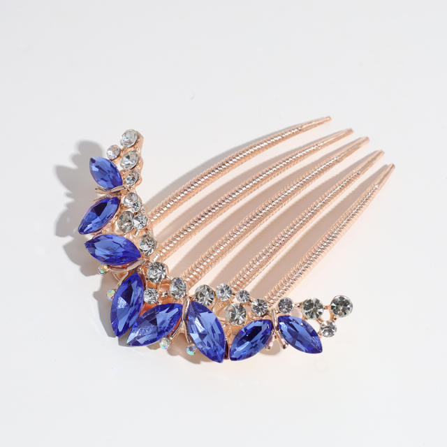 Blue color glass crystal statement hair combs
