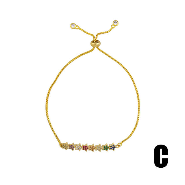 Rainbow cubic zircon evil eye real gold plated bracelet