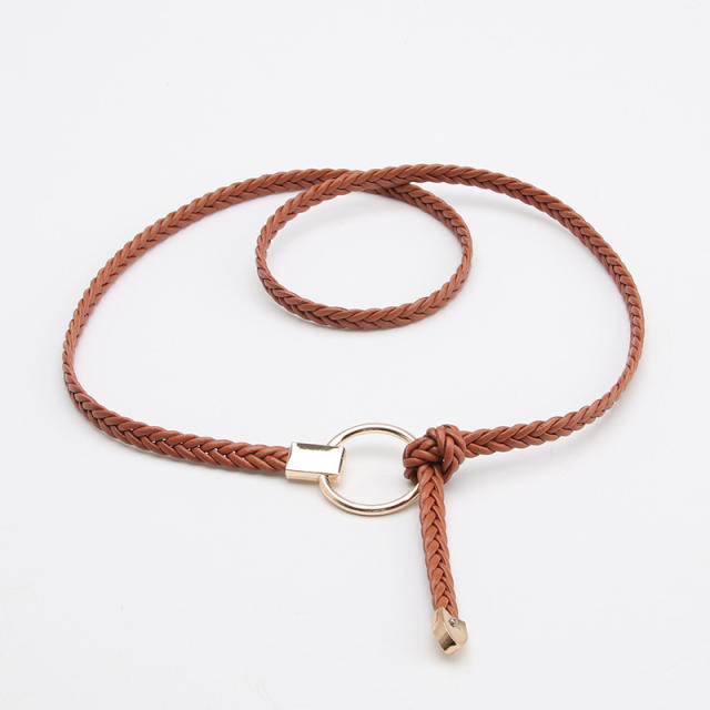 Handmade color braid round buckle skinny knot belt