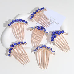 Blue color glass crystal statement hair combs