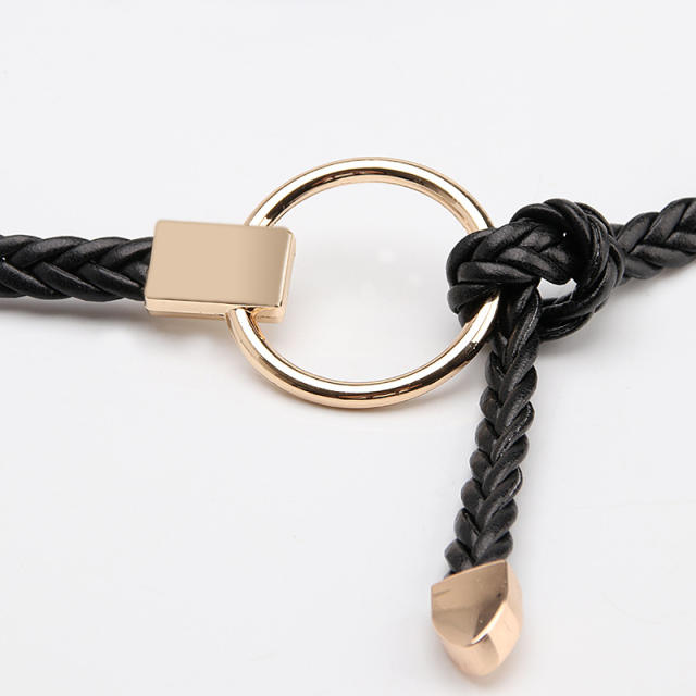 Handmade color braid round buckle skinny knot belt