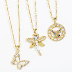 Concise cubic zircon butterfly round piece real gold plated necklace