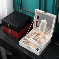 Concise mirror contain PU leather jewelry box