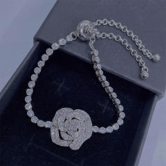 Luxury pave setting rhinestone rose camellia bracelet