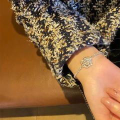 Luxury pave setting rhinestone rose camellia bracelet