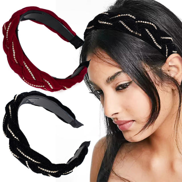 Rhinestone velvet braid padded headband