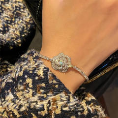 Luxury pave setting rhinestone rose camellia bracelet