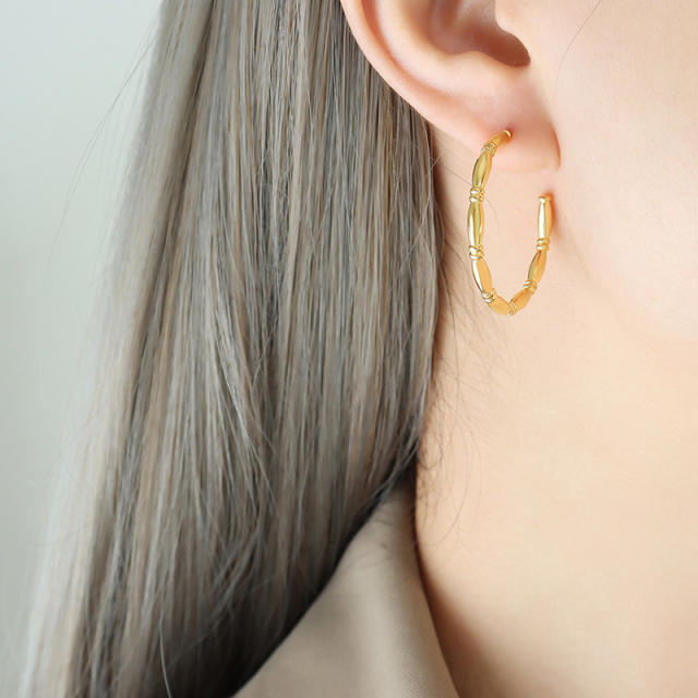 Personality bamboo stainless steel open hoop earrings