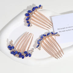Blue color glass crystal statement hair combs