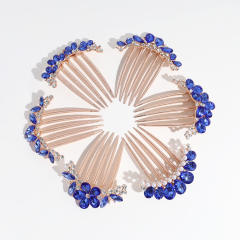 Blue color glass crystal statement hair combs