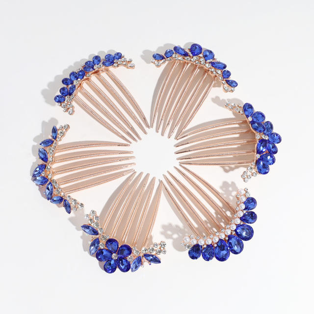 Blue color glass crystal statement hair combs